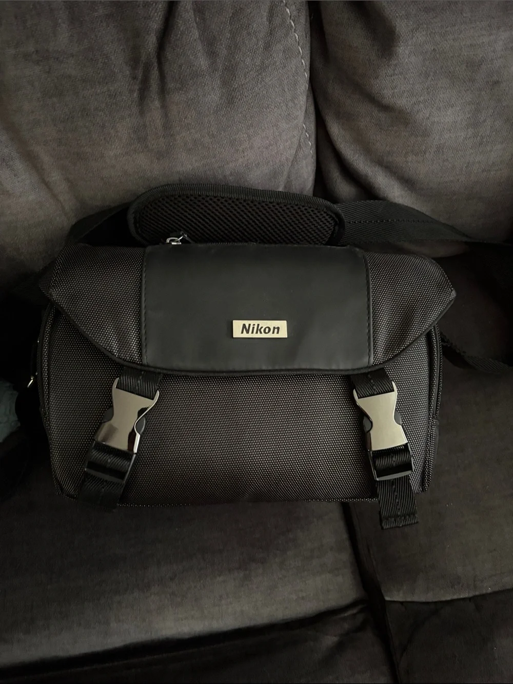 Nikon Black DSLR Camera Bag with Silver Buckles